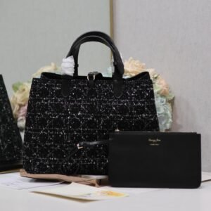 TOUJOURS BAG 37 IN BLACK MIX WHITE CANNAGE TWEED WITH GOLD HARDWARE